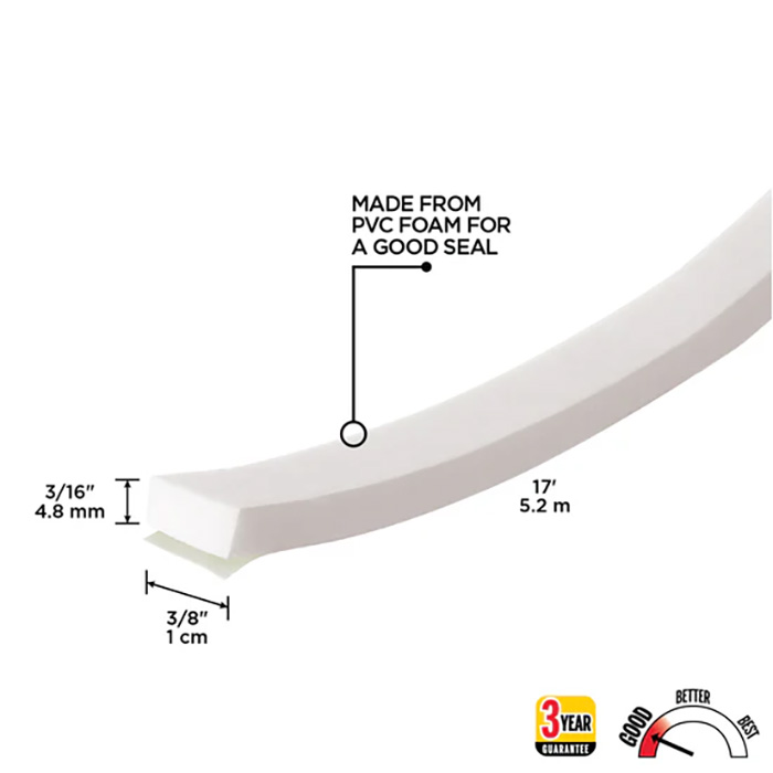 Closed Cell Vinyl Foam Tape, 3/16 in THK, 17 ft L, 3/8 in W